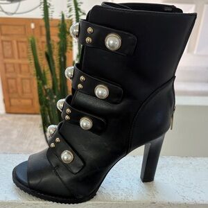 Karl Lagerfeld Black Ankle Boots with Pearl Accents